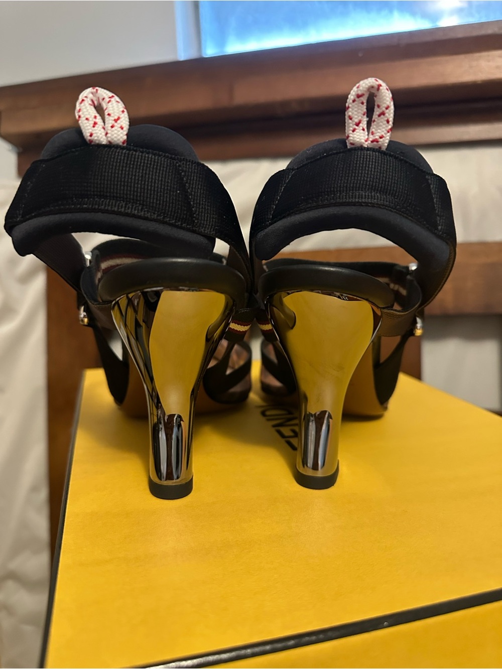 Fendi Brown and Black Mesh Slingback Heels - Picture 2 of 8